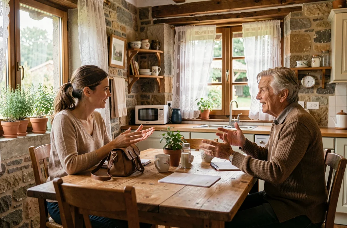 Apprenante adulte en stage d'immersion anglais chez un habitant dans une maison traditionnelle en Auvergne-Rhône-Alpes avec Anglais In France