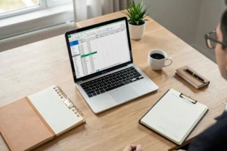 Bureau de recruteur avec un tableau de suivi ouvert sur ordinateur
