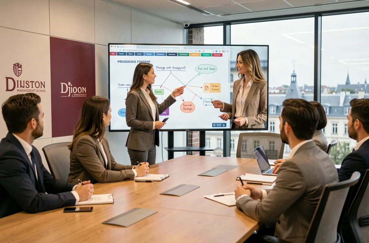Étudiante présentant un projet de management à la Burgundy School of Business de Dijon