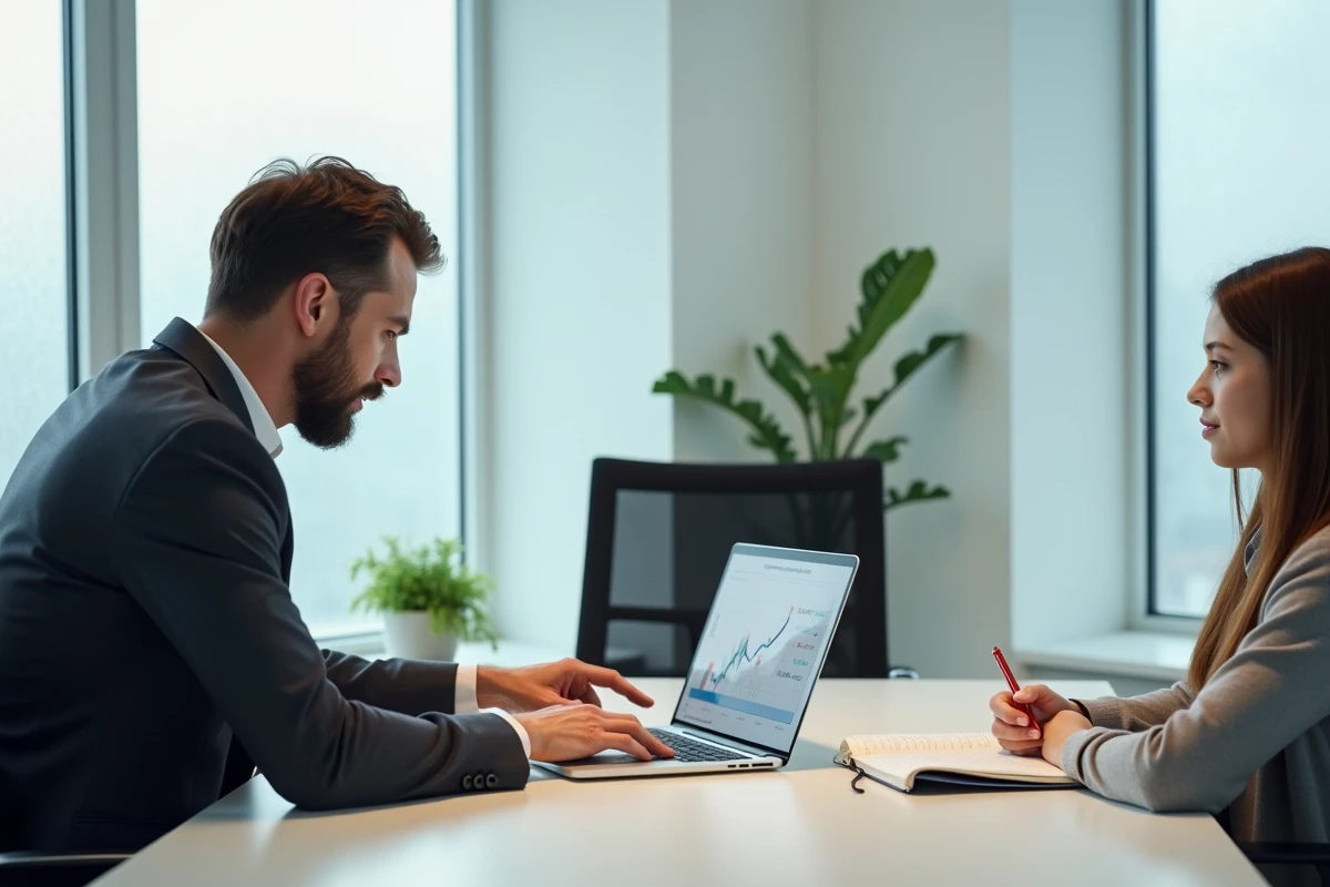Conseiller d'orientation expliquant le classement SIGEM 2026 à un étudiant lors d'un entretien dans un bureau professionnel