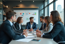 Groupe de professionnels en réunion de stratégie
