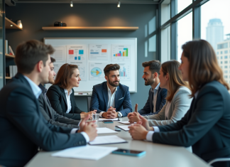 Groupe de professionnels en réunion de stratégie