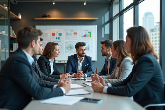 Groupe de professionnels en réunion de stratégie