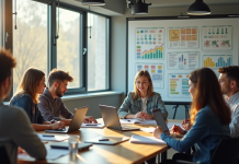 Groupe de jeunes professionnels collaborant dans un bureau lumineux