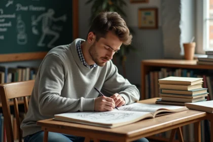 Étudiant en biologie étudiant un diagramme anatomique