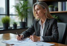 Différence entre finance & comptabilité : comprendre les nuances Femme d affaires analyse des rapports financiers dans un bureau moderne