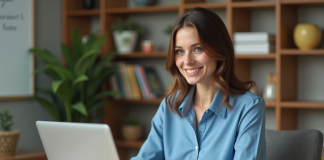 Femme professionnelle travaillant sur un ordinateur dans un bureau moderne