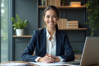 Femme confiante avec diplôme dans un bureau moderne