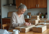L’emballage à domicile : un travail accessible à tous ? Femme d'âge moyen emballant des cartons dans une cuisine chaleureuse