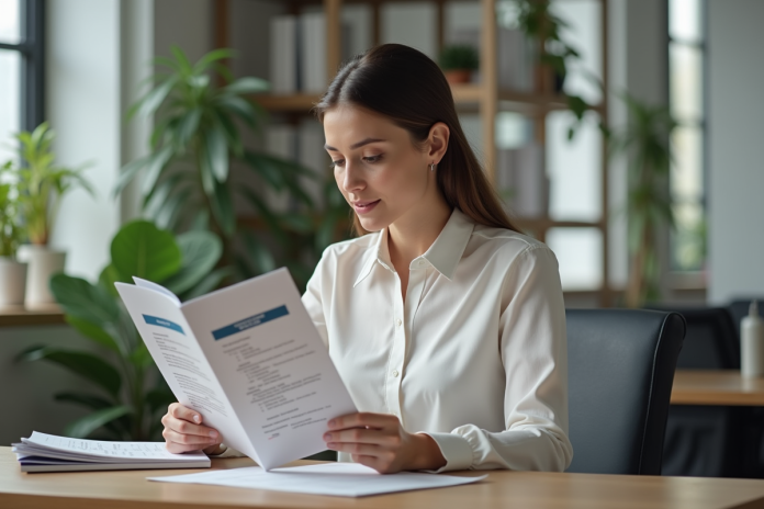 femme-formation-brochure Femme professionnelle examine une brochure de formation