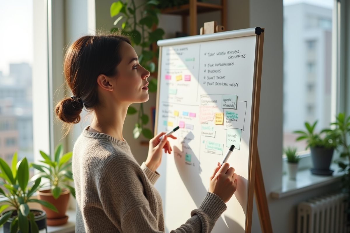 Jeune femme planifiant une stratégie de diversification