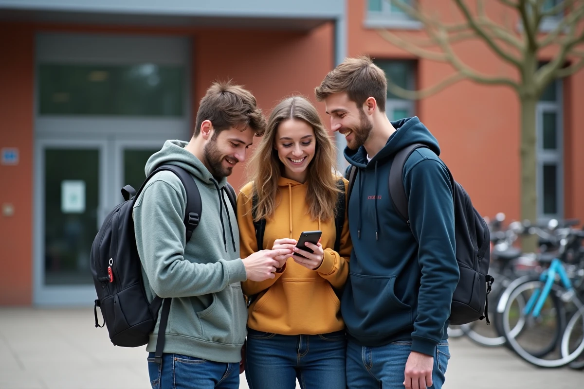 Trois étudiants discutant autour d