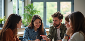Groupe d'étudiants universitaires en discussion