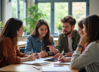 Cours de développement durable 10 : définition en 100 mots pour comprendre Groupe d'étudiants universitaires en discussion