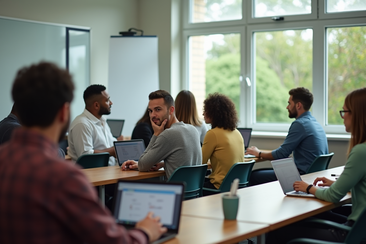 Groupe divers en formation professionnelle en classe moderne