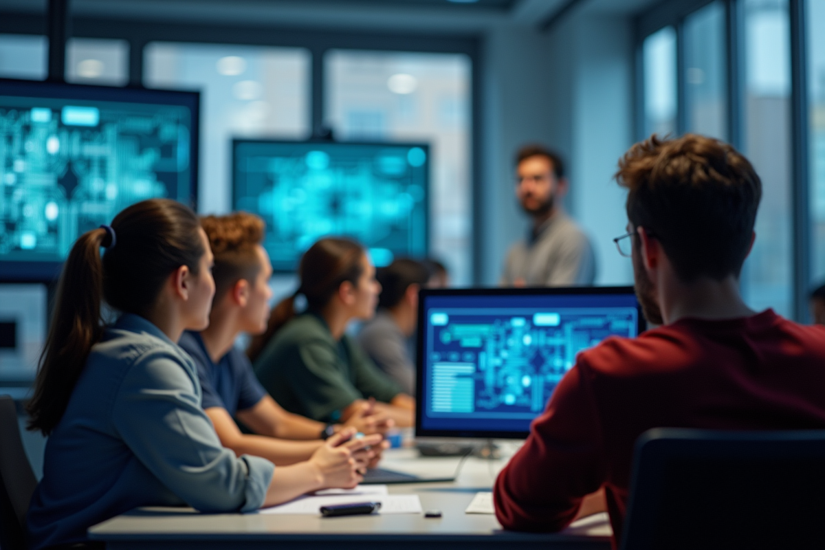Jeunes apprenant en classe d électronique moderne