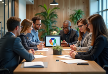 Méthode ADKAR : comprendre son fonctionnement et son intérêt pour l’entreprise Groupe de professionnels discutant autour d'une table avec diagramme ADKAR