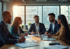 Groupe de professionnels dans un bureau lumineux en réunion