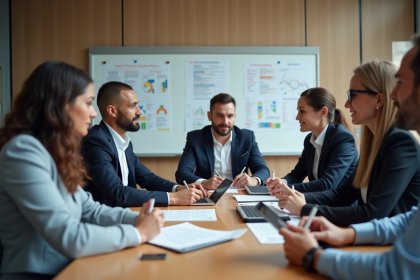 Groupe de professionnels en réunion dans un bureau moderne