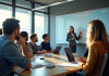 Groupe de professionnels en formation dans une salle moderne