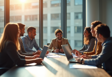 Groupe de professionnels collaborant autour d'une table moderne