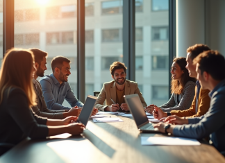 Groupe de professionnels collaborant autour d'une table moderne