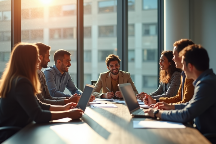 Groupe de professionnels collaborant autour d'une table moderne