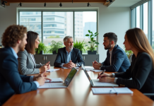 Groupe de professionnels en réunion d'équipe en entreprise