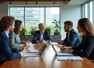 Groupe de professionnels en réunion d'équipe en entreprise