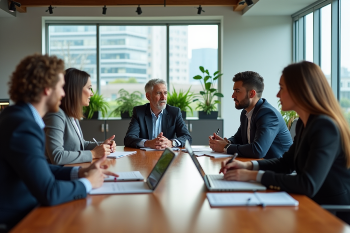 Groupe de professionnels en réunion d'équipe en entreprise