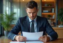 Certification ou label : le choix optimal pour votre entreprise Homme d'affaires en costume bleu examine des documents