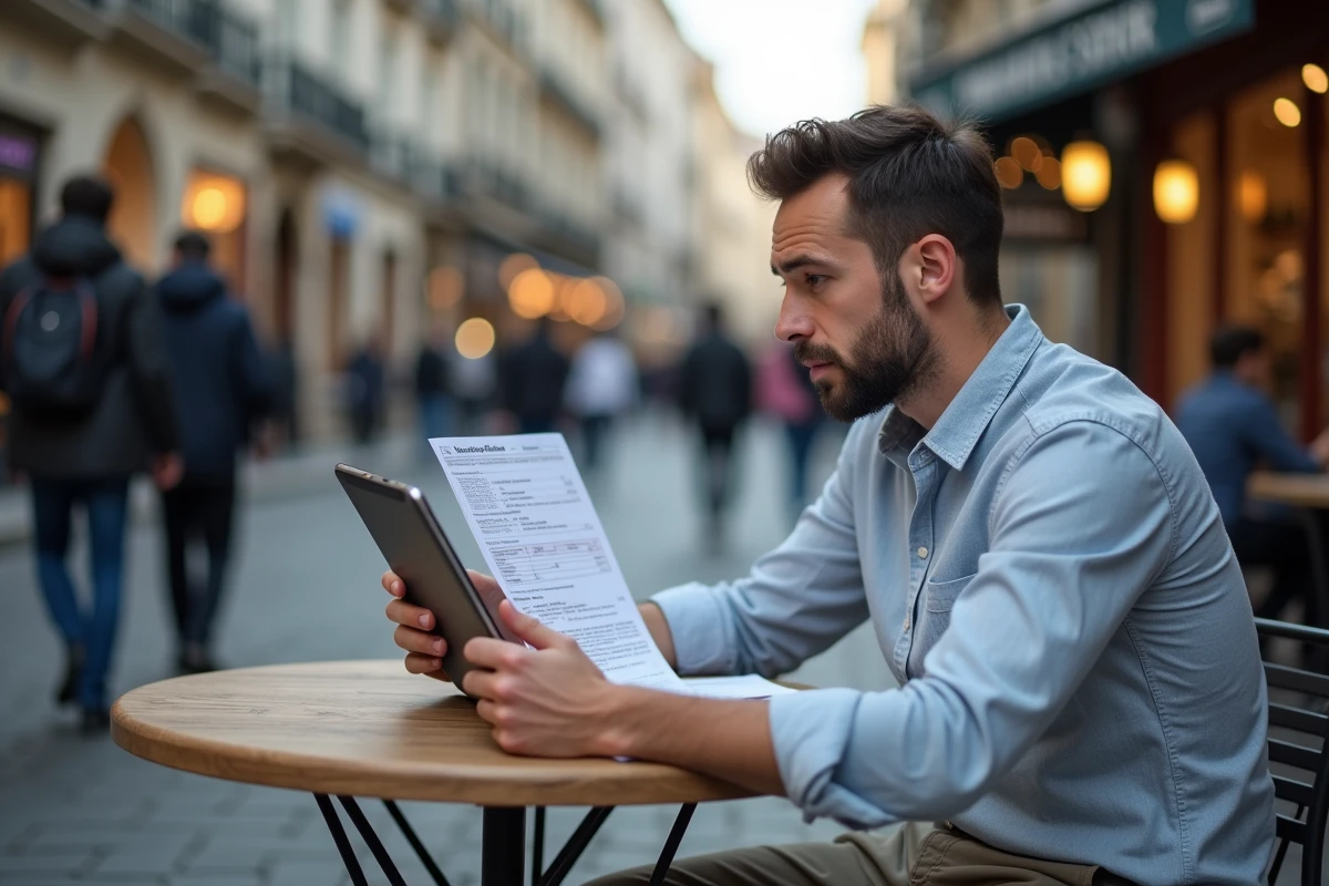 Homme sérieux lisant plan d