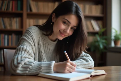 Jeune femme concentrée à écrire l'imparfait en espagnol