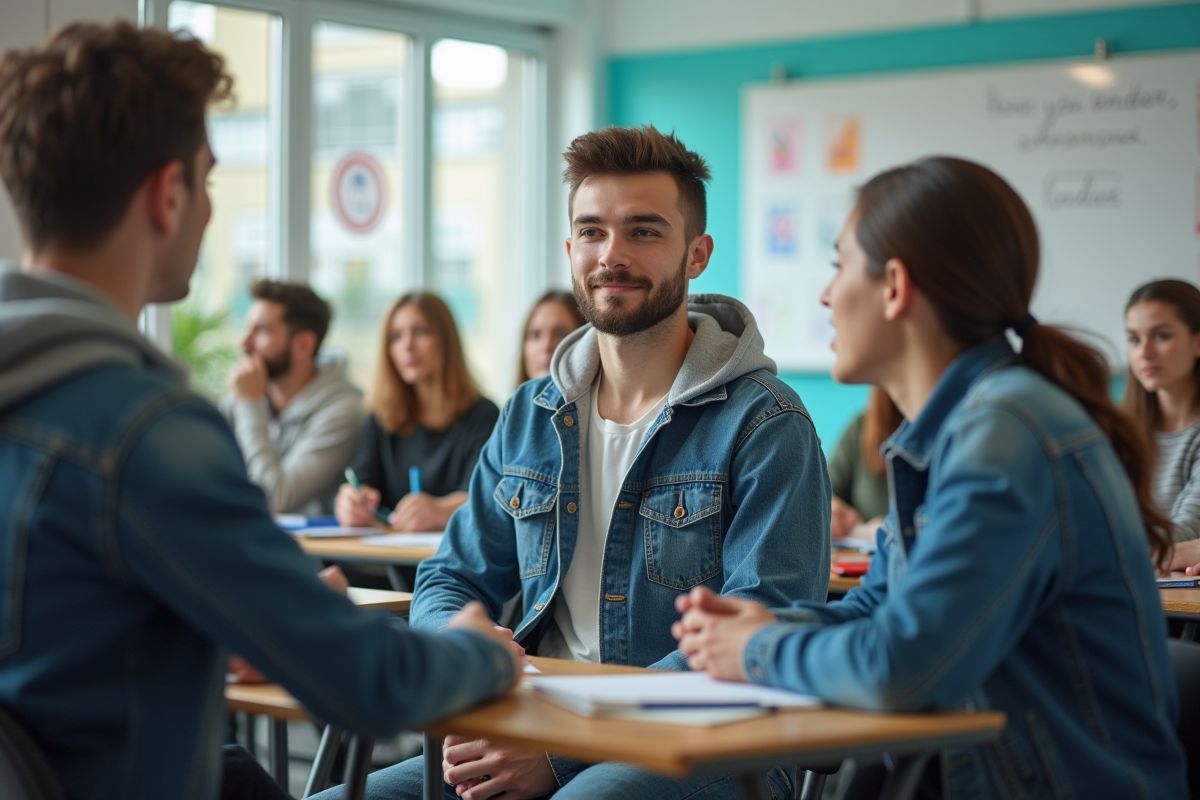 Jeune homme en classe attentive lors d