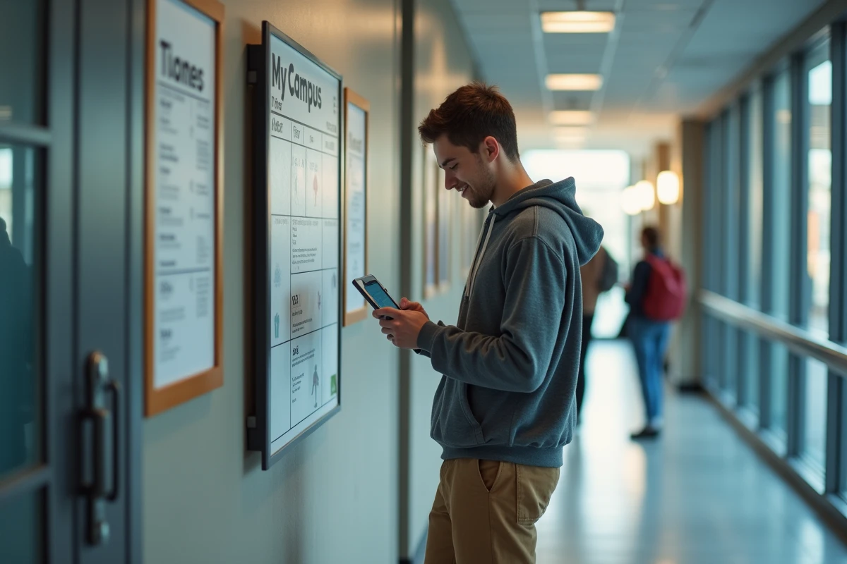Jeune homme vérifiant son emploi du temps sur smartphone