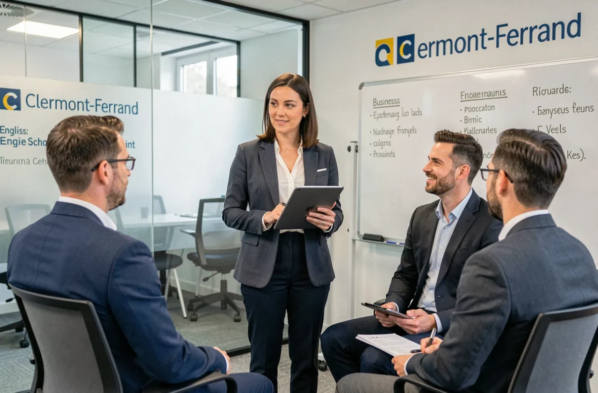 Formatrice dispensant un cours d'anglais professionnel dans un centre Wall Street English à Clermont-Ferrand